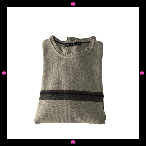 MEN'S GRAY SWEATER WITH GRAY/BLACK STRIPES BY NAUTICA XL - Picture 4 of 9